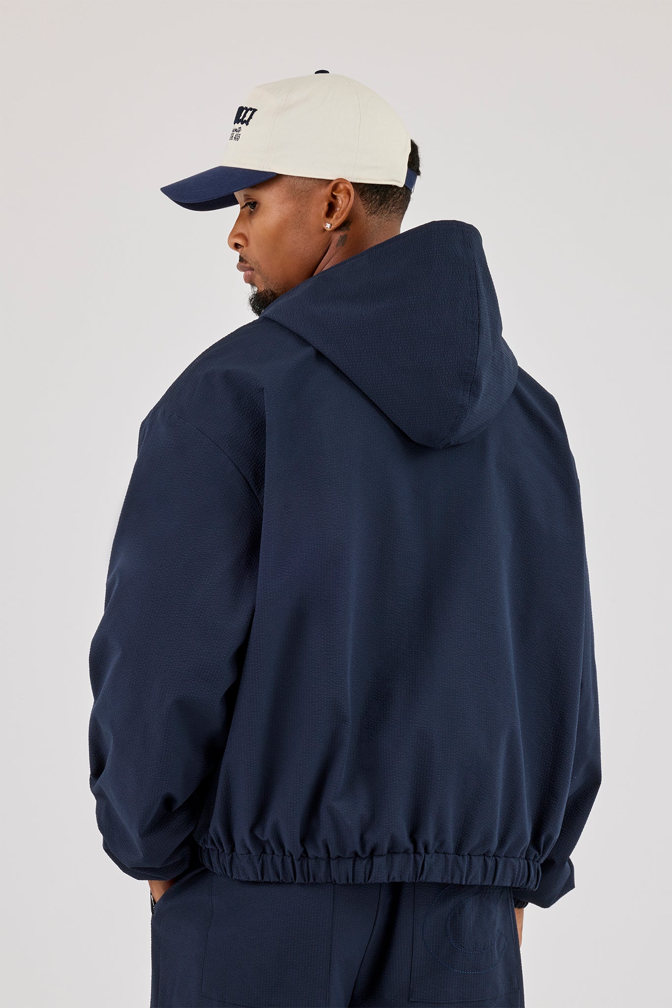Textured Nylon Hooded Utility Jacket - Navy